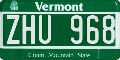 VT license plate ZHU968