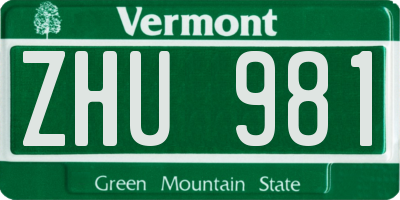 VT license plate ZHU981