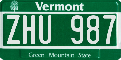 VT license plate ZHU987