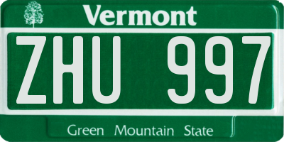 VT license plate ZHU997