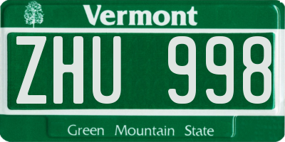 VT license plate ZHU998