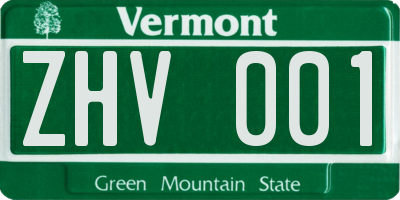 VT license plate ZHV001