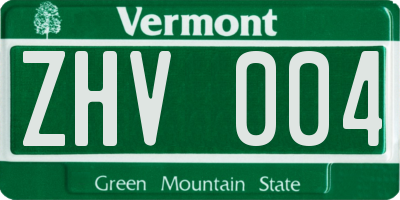 VT license plate ZHV004