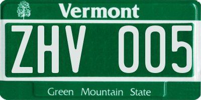 VT license plate ZHV005