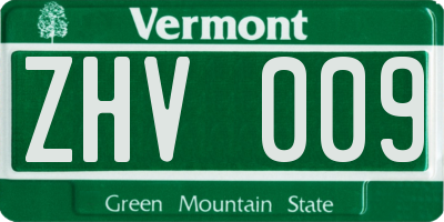 VT license plate ZHV009