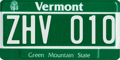 VT license plate ZHV010