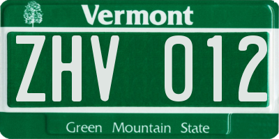 VT license plate ZHV012
