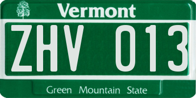 VT license plate ZHV013