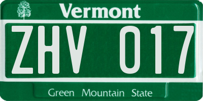 VT license plate ZHV017