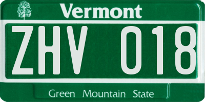 VT license plate ZHV018