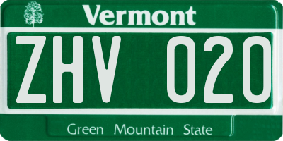 VT license plate ZHV020