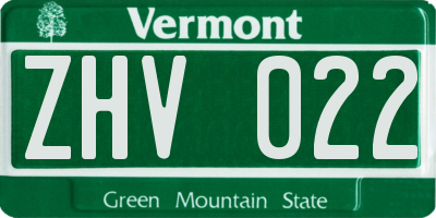 VT license plate ZHV022