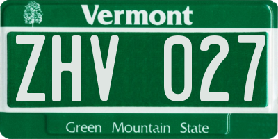 VT license plate ZHV027