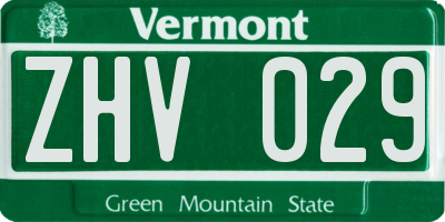VT license plate ZHV029