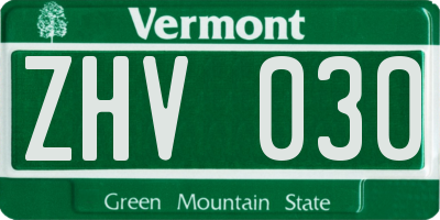 VT license plate ZHV030