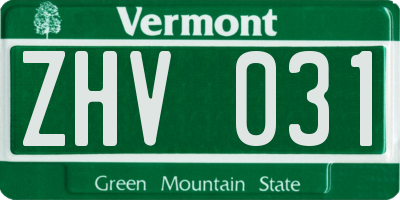 VT license plate ZHV031