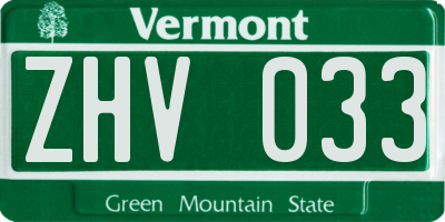 VT license plate ZHV033
