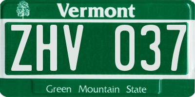 VT license plate ZHV037