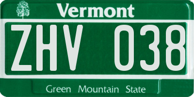 VT license plate ZHV038