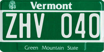 VT license plate ZHV040
