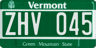VT license plate ZHV045