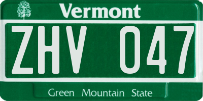 VT license plate ZHV047