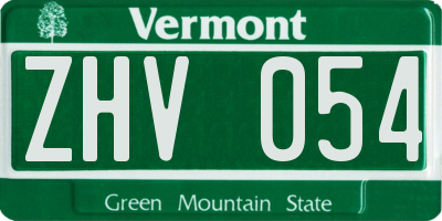 VT license plate ZHV054