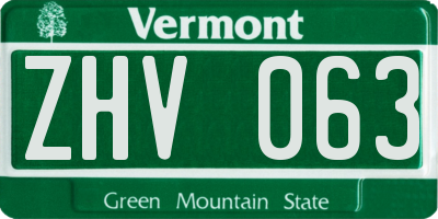 VT license plate ZHV063