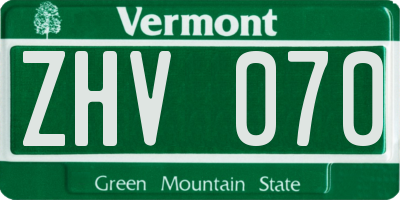 VT license plate ZHV070