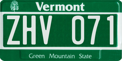 VT license plate ZHV071