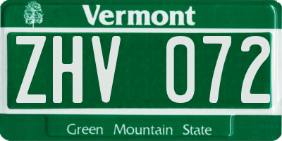 VT license plate ZHV072