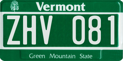 VT license plate ZHV081