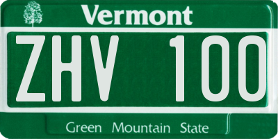 VT license plate ZHV100