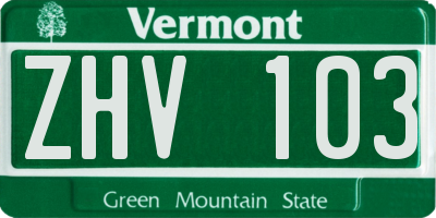 VT license plate ZHV103