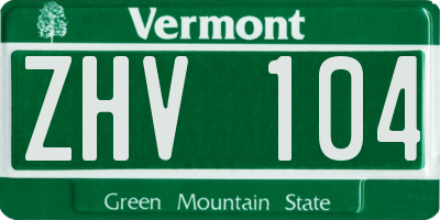 VT license plate ZHV104