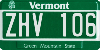 VT license plate ZHV106