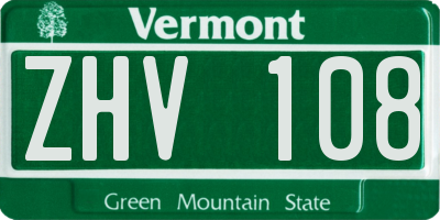 VT license plate ZHV108