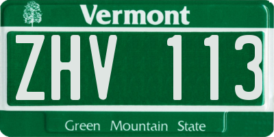 VT license plate ZHV113