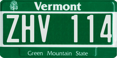 VT license plate ZHV114