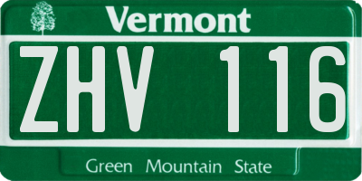 VT license plate ZHV116