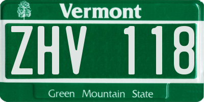VT license plate ZHV118
