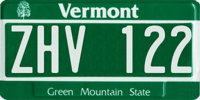 VT license plate ZHV122