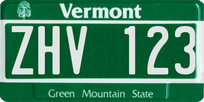 VT license plate ZHV123