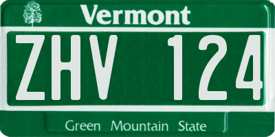 VT license plate ZHV124