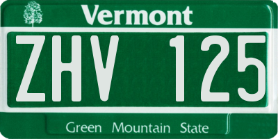 VT license plate ZHV125