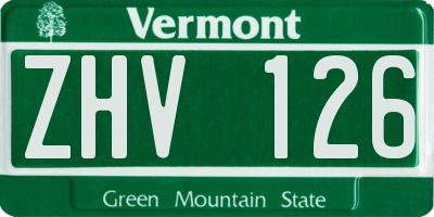 VT license plate ZHV126
