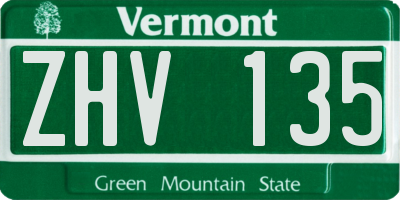 VT license plate ZHV135