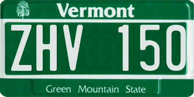 VT license plate ZHV150