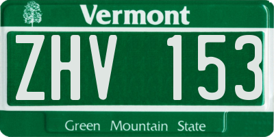 VT license plate ZHV153