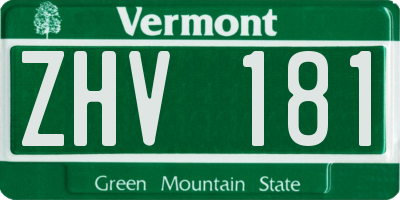 VT license plate ZHV181